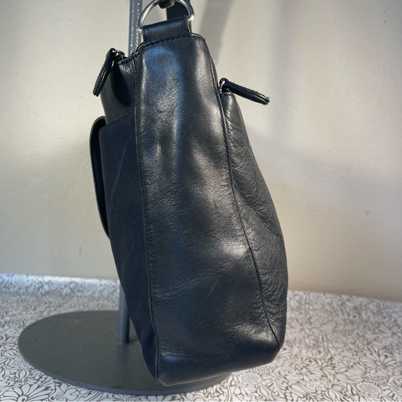 HOBO Black Leather/Nylon Messenger Bag, Adjustable Strap - Picture 4 of 16